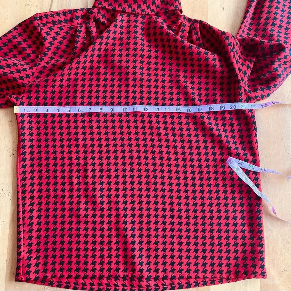 Vintage 80s 90s Red and Black Matching Top Skirt and Scarf Bow Tie Neck Size 12